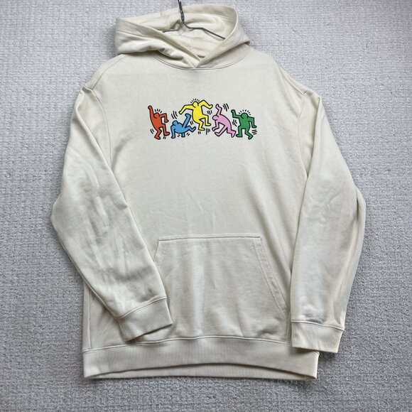 Keith Haring x H&M Hoodie Sweatshirt Cream Dancing People Rainbow Multicolor S - Picture 11 of 14